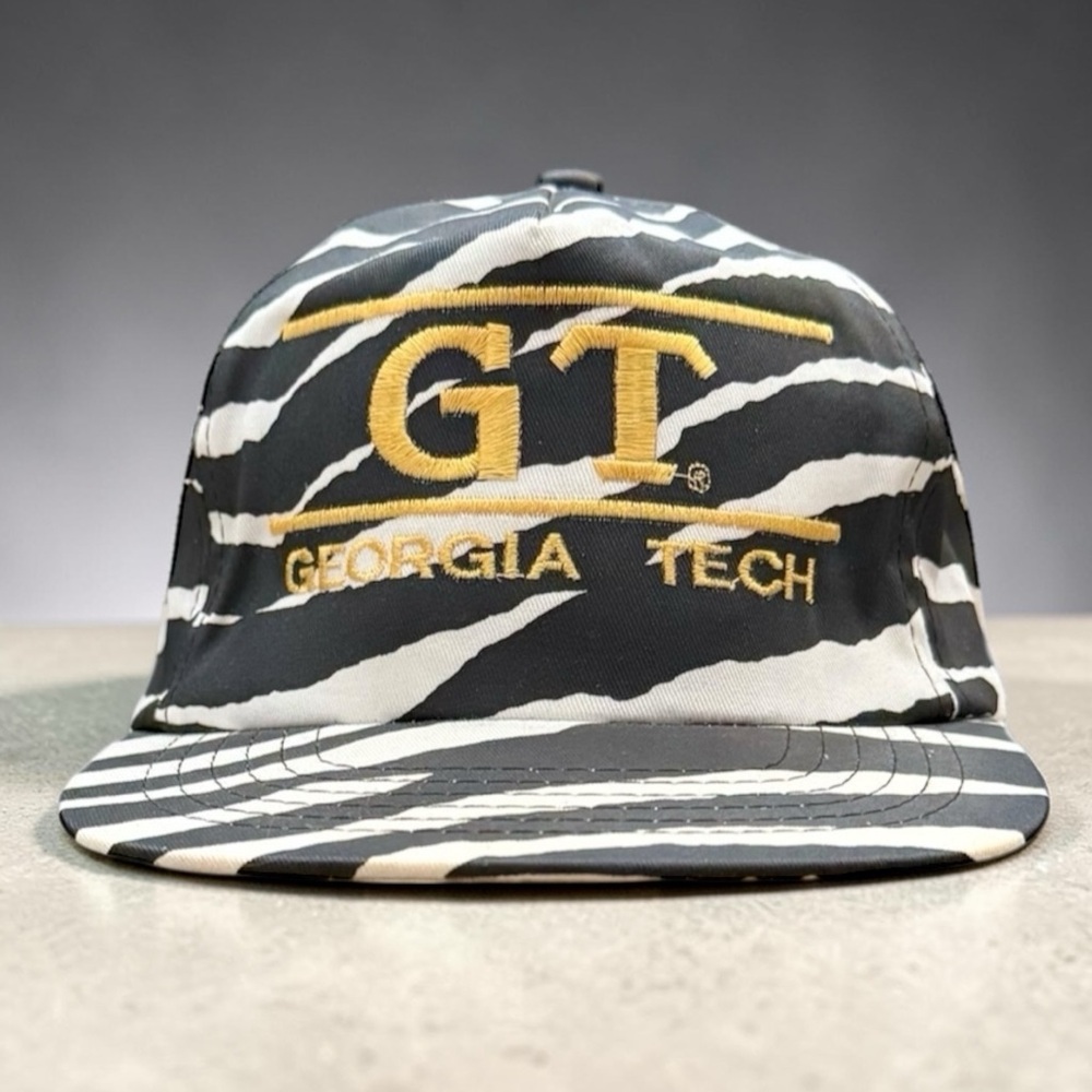 Georgia Tech Hat Yellow Jackets Baseball Cap SnapBack Flat Bill Zebra Print